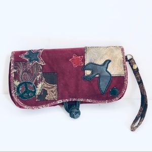 LUCKY BRAND Wristlet Velvet Patchwork Boho Bird